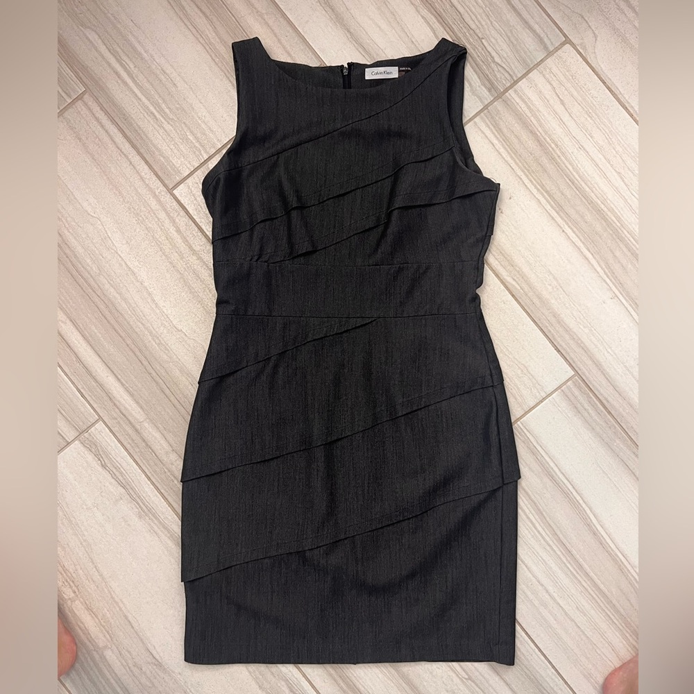 Dark denim black sheath dress asymmetrical size 10 - fits closer to a 6!